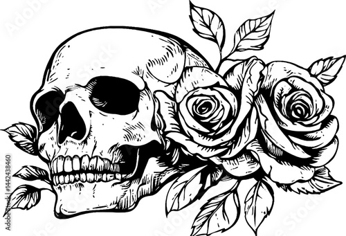 Skull with Roses Illustration