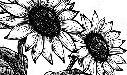 Black and White Sunflower Illustration