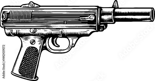 Illustration of a Handgun with Silencer
