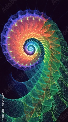 A vibrant, swirling fractal design showcasing colorful patterns and mathematical beauty.