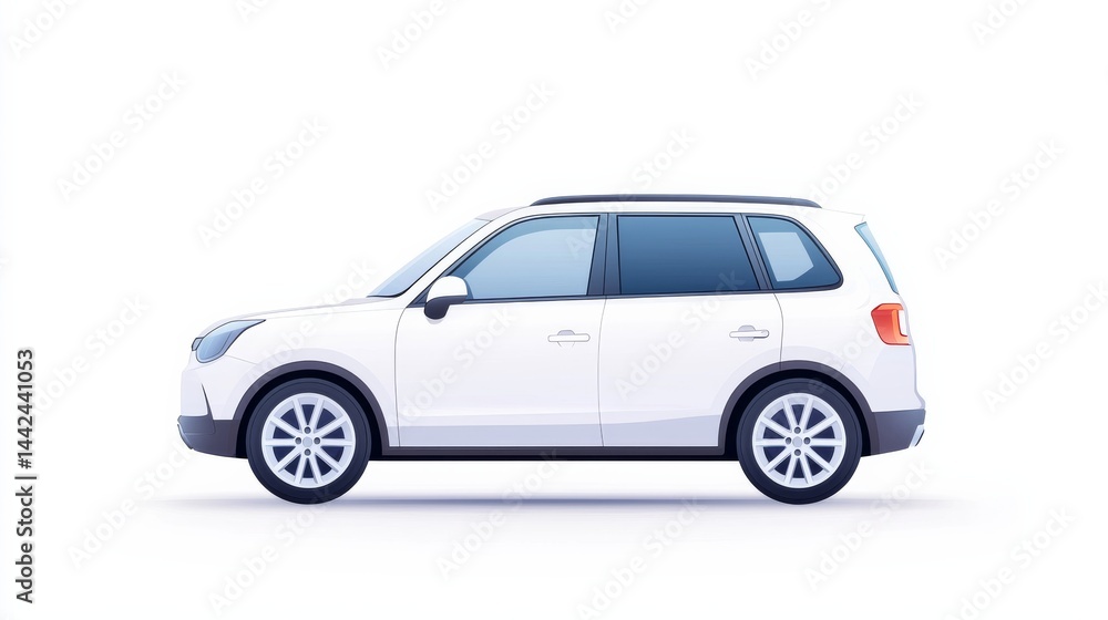 Illustrative Line Art of a Modern White Car in Side View with Clear Windows Illustrative Line Art of a Modern White Car in Side View with Clear Windows