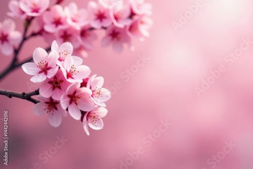 Full bloom cherry tree, soft pink backdrop, blurred background, nature, pastel, beautiful