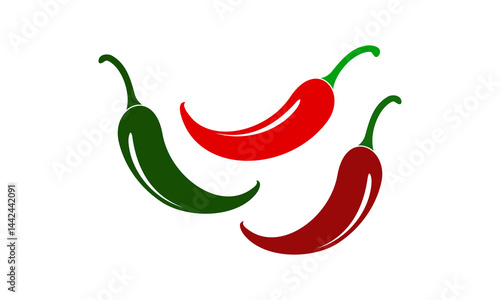 Chili icon, red cayenne pepper, green cayenne pepper isolated on white background