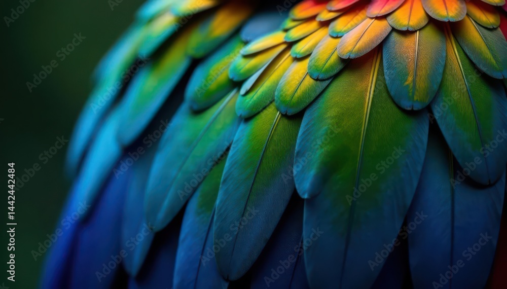 Close-up of iridescent blue and gold macaw feathers , parrot, plumage Close-up of iridescent blue and gold macaw feathers , parrot, plumage