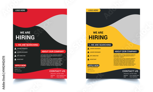Hiring Job advertisement flyer template design. We're Hiring employee job advertisement Design Template. Hiring flyer design vector template. We are hiring poster flyer design.