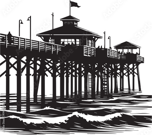Pier over the ocean silhouette vector illustration