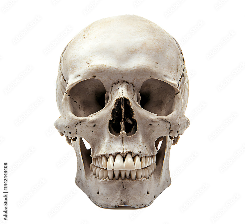 Obraz premium A human skull with sharp teeth in the style isolated on white background PNG. GENERATIVE AI