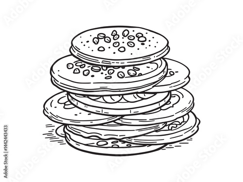 Hand Drawn Blini Pancakes with Minimalistic Line Art Style