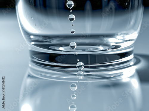 Obraz na płótnie A glass of water with a few drops of water on the side. The water droplets are small and scattered, creating a sense of movement and fluidity. Concept of calmness and tranquility w salonie