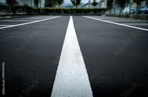 Wallpaper Mural A freshly painted white line in an empty parking lot with clear asphalt and trees in the background. Torontodigital.ca