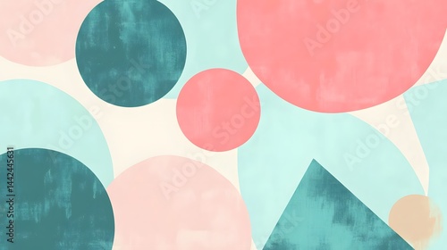 Abstract Geometric Pastel Circles and Triangles Art