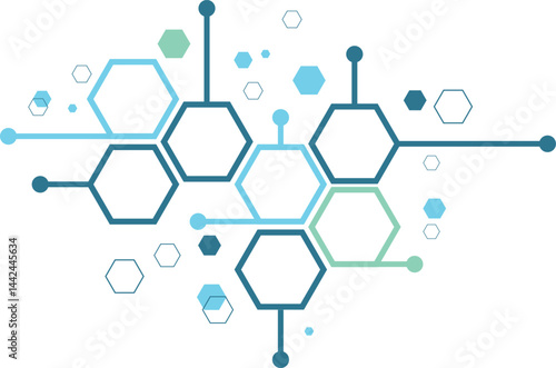 Connected Hexagons Network Representing Modern Technology and Communication