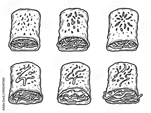 Hand drawn empanadas in line art vector style artwork 