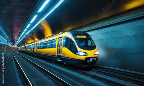 High-Speed Train, Modern Transportation, Futuristic Railway System, Subway Tunnel, Rapid Transit