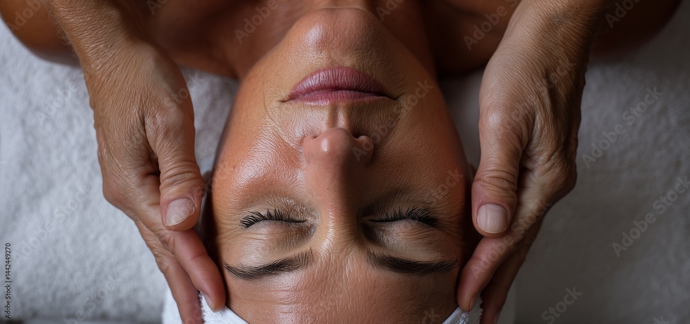 Fototapeta premium A lovely young woman is getting a massage at a spa, viewed from above