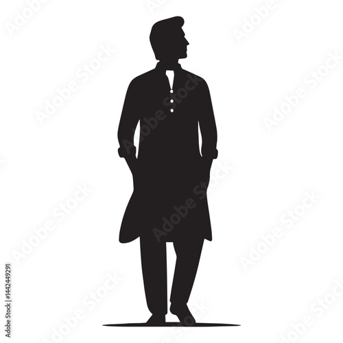 Festive Kurta silhouette, perfect for joyful occasions – Kurta illustration – Minimalist Kurta vector – Men's dress silhouette

