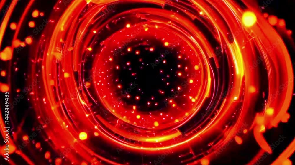 Abstract red backdrop design with swirling light circles creates a vibrant, energetic pattern