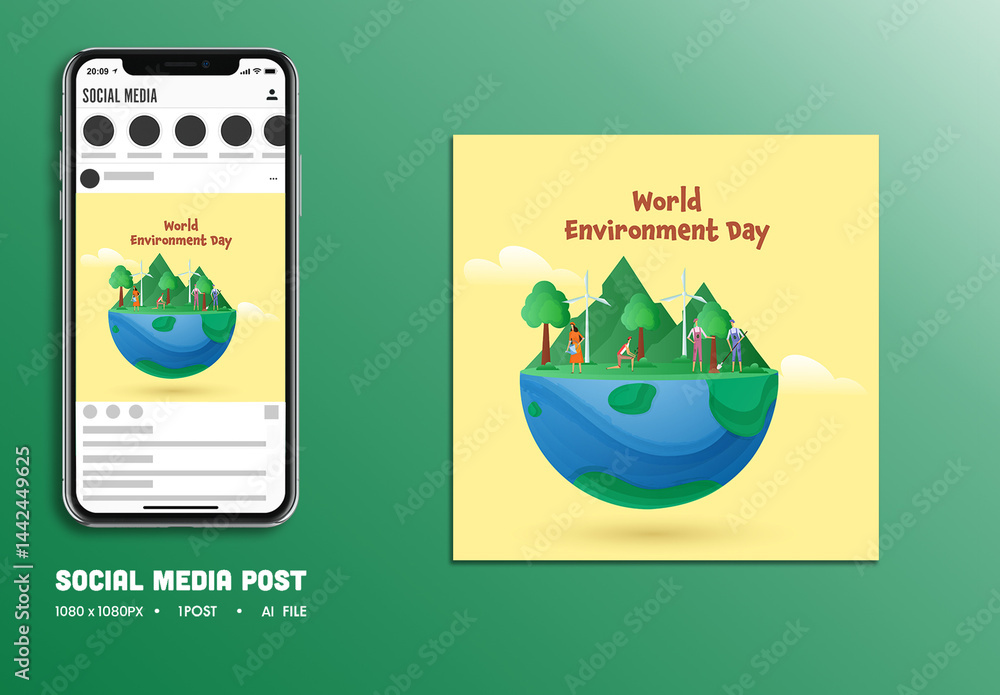 World Environment Day Editable Social Media Post with Illustration of ...
