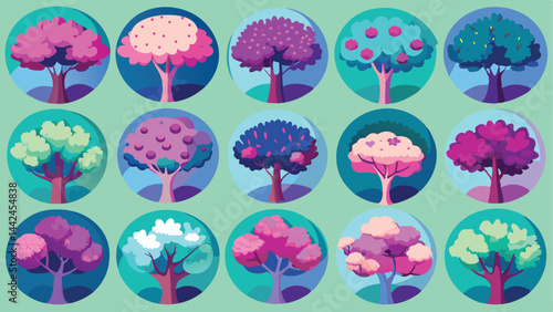 Vector watercolor of blooming tree top view isolated on white background for landscape plan and architecture drawing, elements for environment and garden,botanical elements ,blooming flower in spring