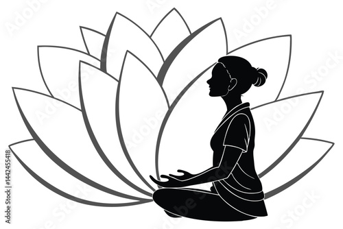 Woman In Lotus Position Practicing Meditation Black Silhouette Vector Illustration Isolated On White Background Yoga Mindfulness Wellness And Relaxation Concept