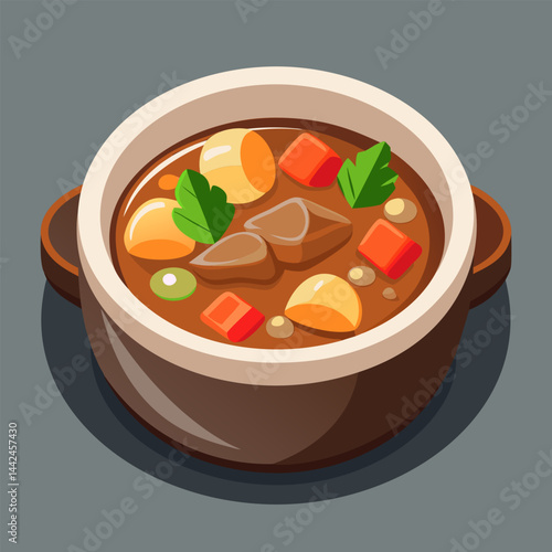Delicious Beef Stew in a Brown Pot