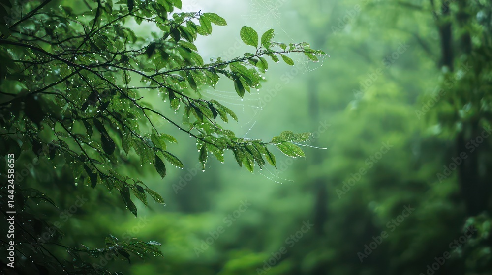 Fototapeta premium Forest canopy glistening after rainfall