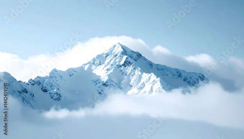 Wallpaper Mural Lonely snow-capped summit piercing through thick clouds, ice-coated ridges gleaming under pale sunlight, vast frozen wilderness Torontodigital.ca