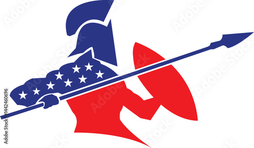 American Warrior with Shield and Spear, Red color  vector illustration.