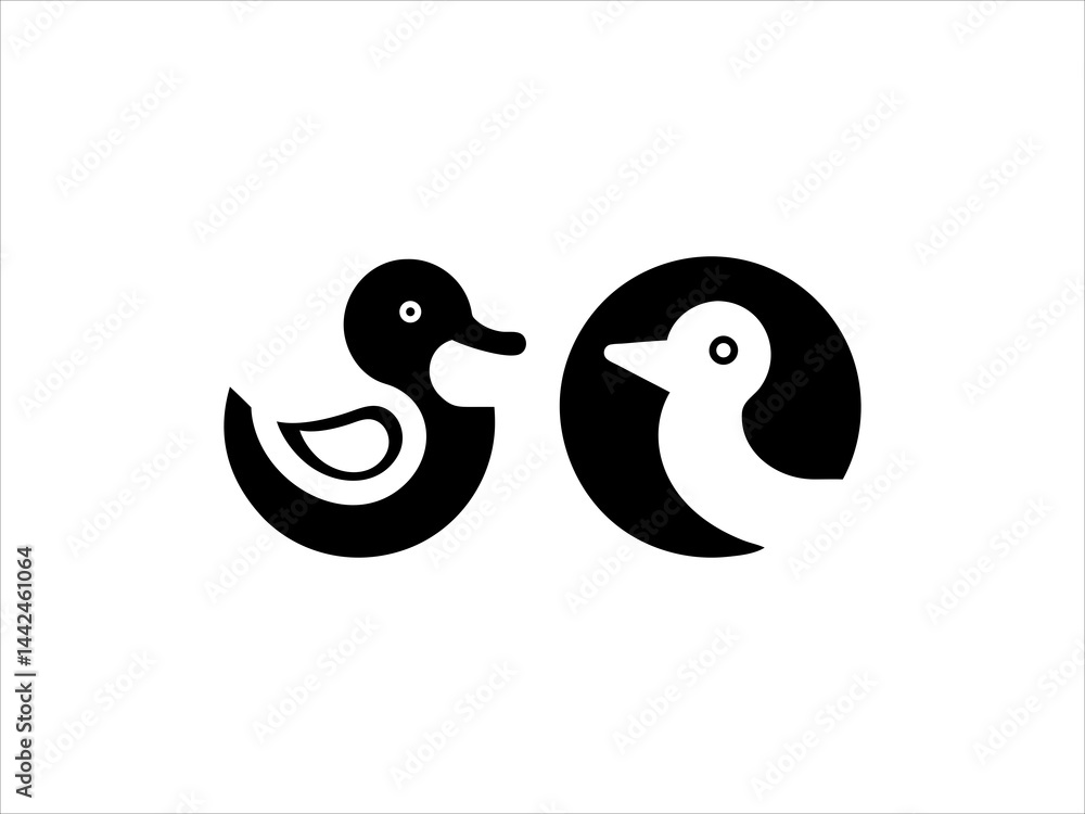 Fototapeta premium Simple, stylized logo of three ducks logo in various colors.