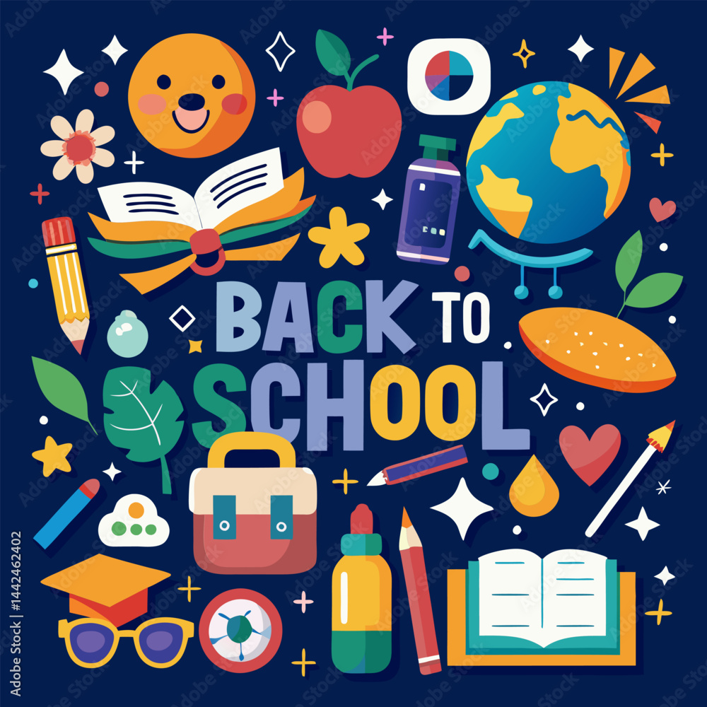 Naklejka premium Back to School. Fun Illustration of School Supplies