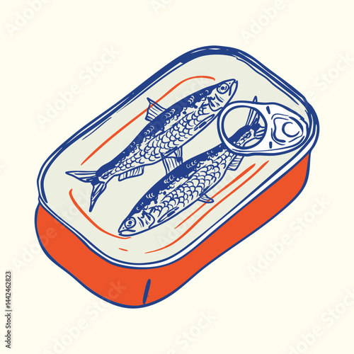 Vintage Sardines in Closed Tin Can Illustration