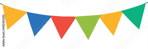 Colorful triangle party flags background, decoration element, Vector illustration, Abstract, Isolated on white background