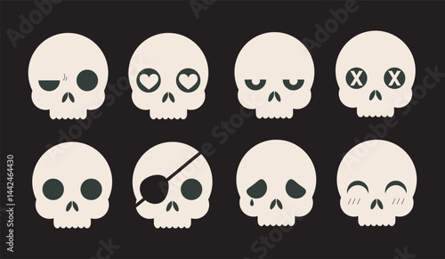 Set of skulls with expressions