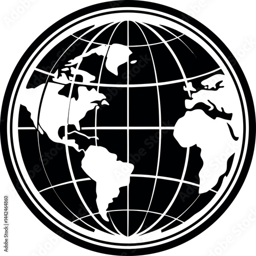 World Icon Silhouette Black Vector | Globe Design for Global Concept Vector