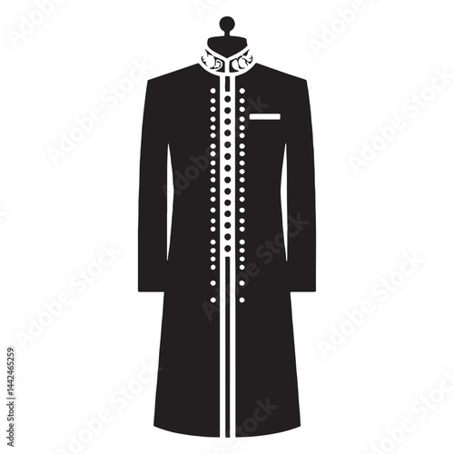 Classic Sherwani silhouette, timeless fashion for men – Sherwani illustration – Minimalist Sherwani vector – Men's dress silhouette

