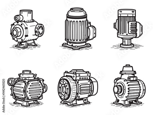 irrigation pump line art vector design for agriculture 