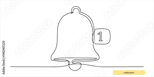 notification bell icon continuous single line art drawing sketch on white background