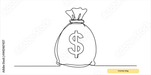 money bag with dollar currency sign continuous single line art drawing sketch on white background 