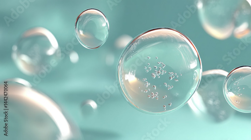 Wallpaper Mural A detailed illustration of floating transparent water droplets on blue background, ideal for creative, commercial, or editorial purposes. Torontodigital.ca