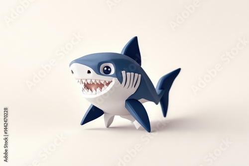 Cute cartoon shark,  smiling and playful, in a simple 3D style