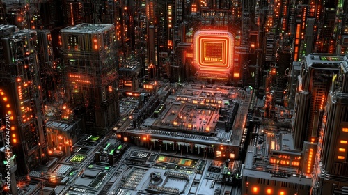 Wallpaper Mural A futuristic cityscape rendered to resemble a computer motherboard Torontodigital.ca