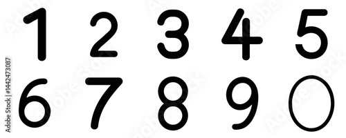 Sheet of Icons of Various Numbers on a Transparent Background  