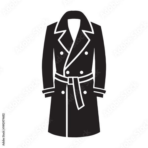 Casual Trench Coat silhouette, effortless style for everyday wear – Trench Coat illustration – Minimalist Trench Coat vector – Men's dress silhouette

