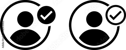 Profile with checkmark icon set. Verified account sign. Users accept icon symbols. checked user profile