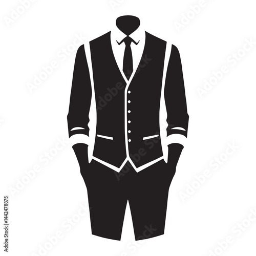 Stylish Waistcoat silhouette, the perfect touch for formal outfits – Waistcoat illustration – Minimalist Waistcoat vector – Men's dress silhouette

