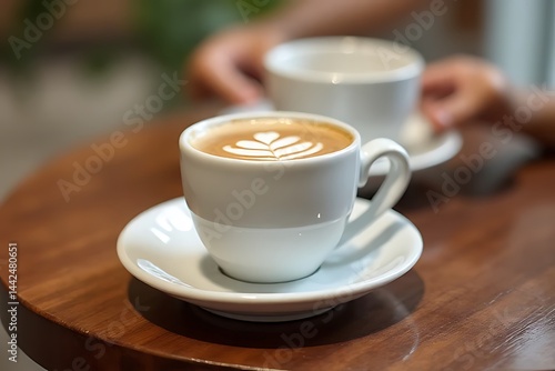 Barista crafting latte art coffee shop beverage cozy atmosphere close-up creativity in action