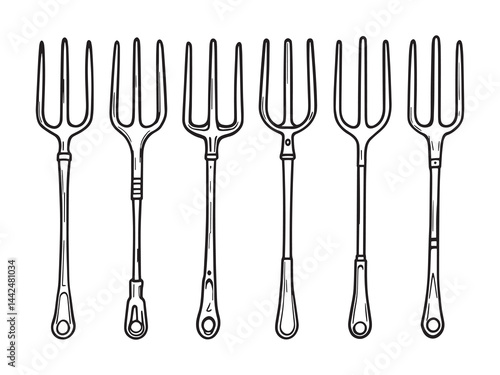 Manure fork illustration in hand drawn vintage style