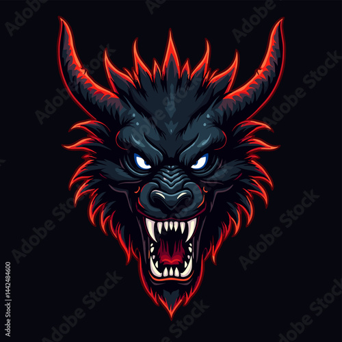 Evil Wolf Head with Glowing Red Eyes