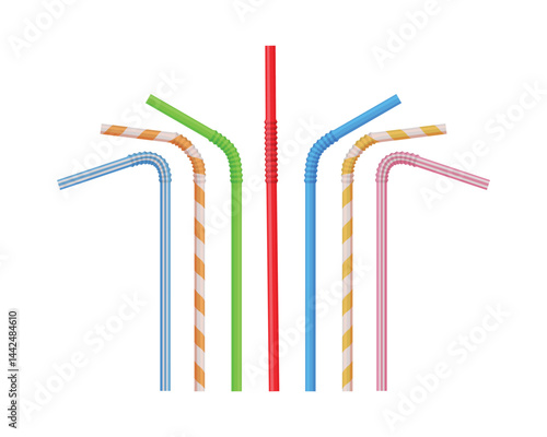 Cocktail straws. Cocktail straws of different colors and shapes in cartoon style. Colored cocktail straws. Vector illustration