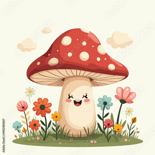 Smiling Mushroom with Nature Background